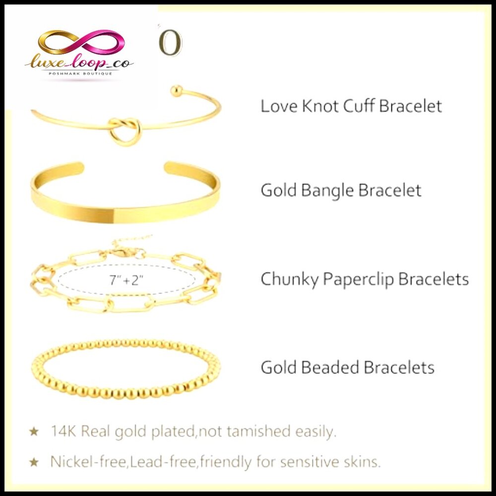 Gold Plated Cuff Bracelets Stack Set Non Tarnish … - image 2